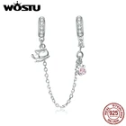 Безопасная цепочка WOSTU, серебряная, для домашних животных, Кошачий коготь, следов, стопор, бусы, подвески для оригинального серебряного браслета, ювелирные изделия CTC243