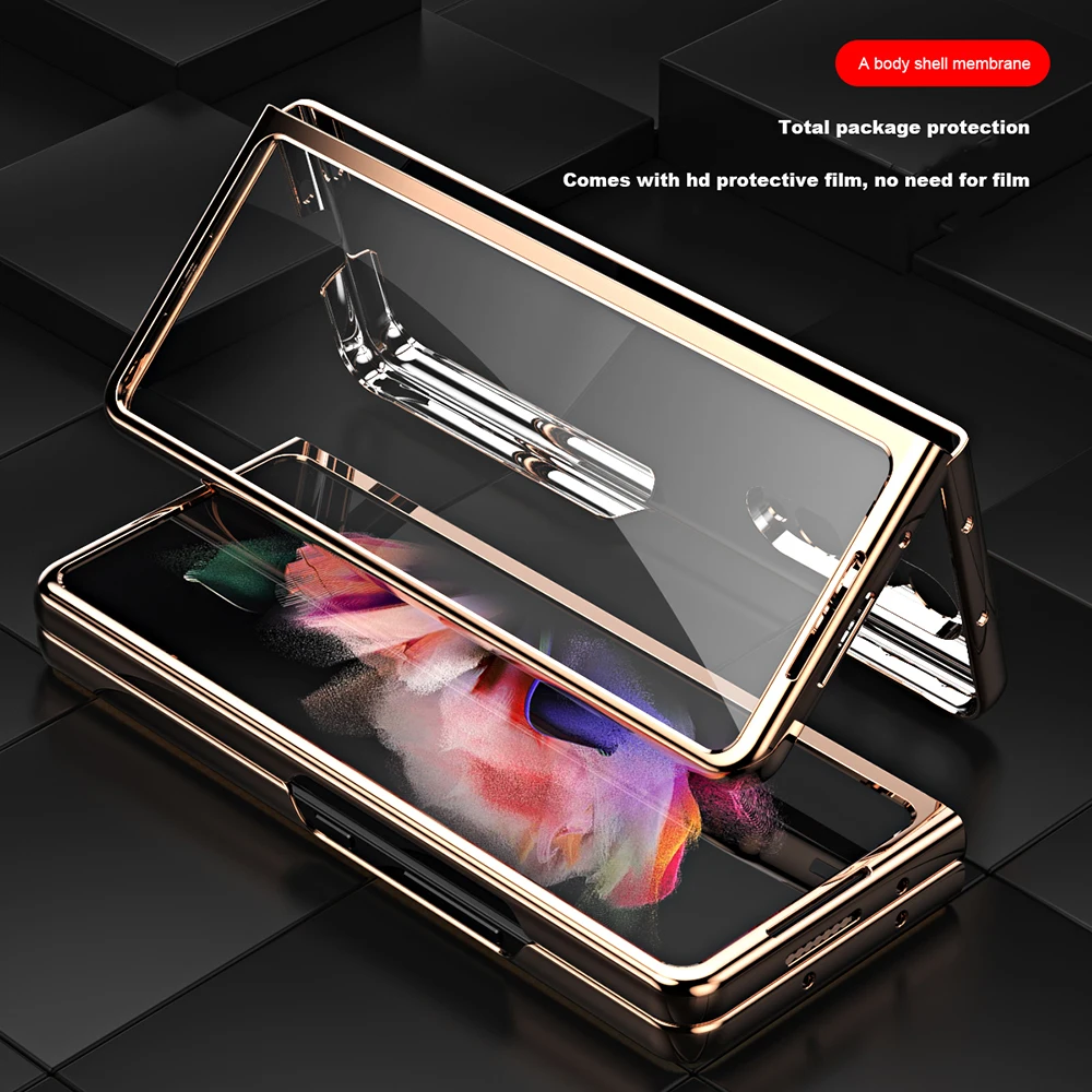 

FLOVEME Front Tempered Glass Transparent Case for Samsung galaxy Z Fold 3 Full Protection Shockproof Cover Back Case