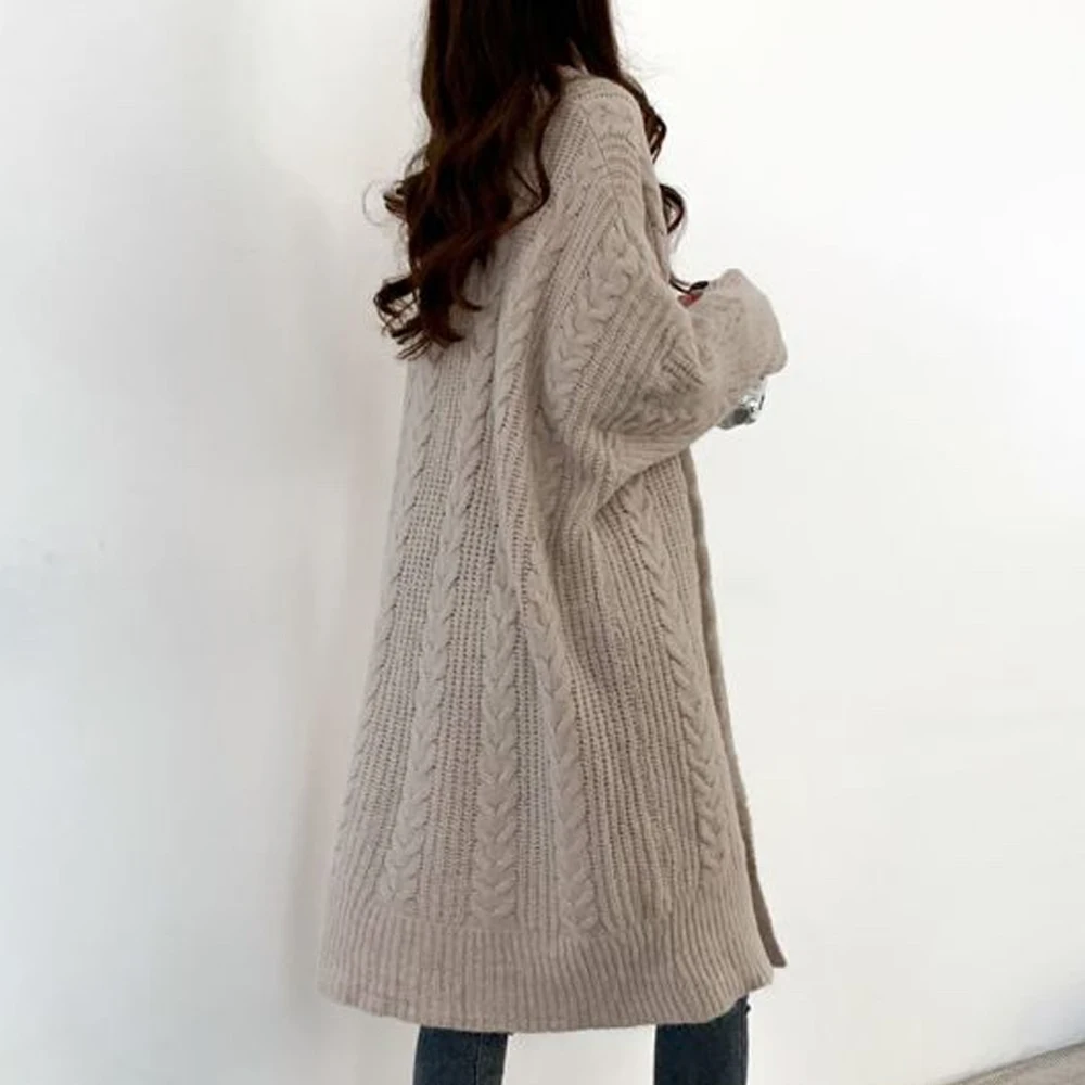 

Женский свободный кардиган, Однотонный свитер с длинным рукавом, Осень-зима 2021