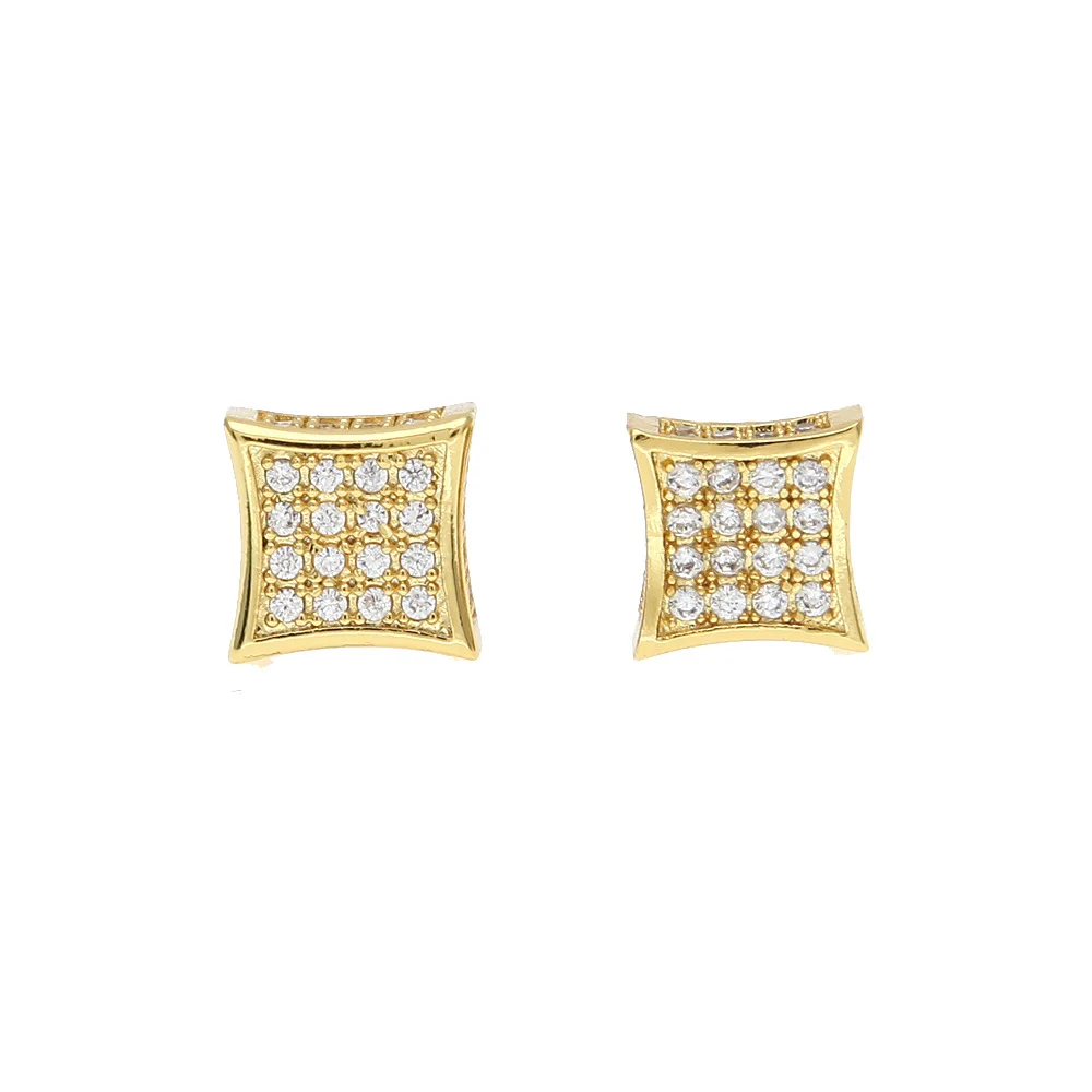 

Hip Hop CZ Zircon Square Bling Iced Out Micro Full Paved Rhinestone Stud Earring Gold Copper Earrings For Men Ms Jewelry