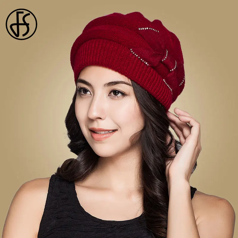 Jujube Red Knit Hat FS, женские вязаные шапки, зимние, красные, бежевые, утолщенные, элегантные, повседневные, из кроличьей шерсти, шапка, женские, Skullies Beanies для дам, Gorros Invierno - Цвет: Jujube Red Knit Hat