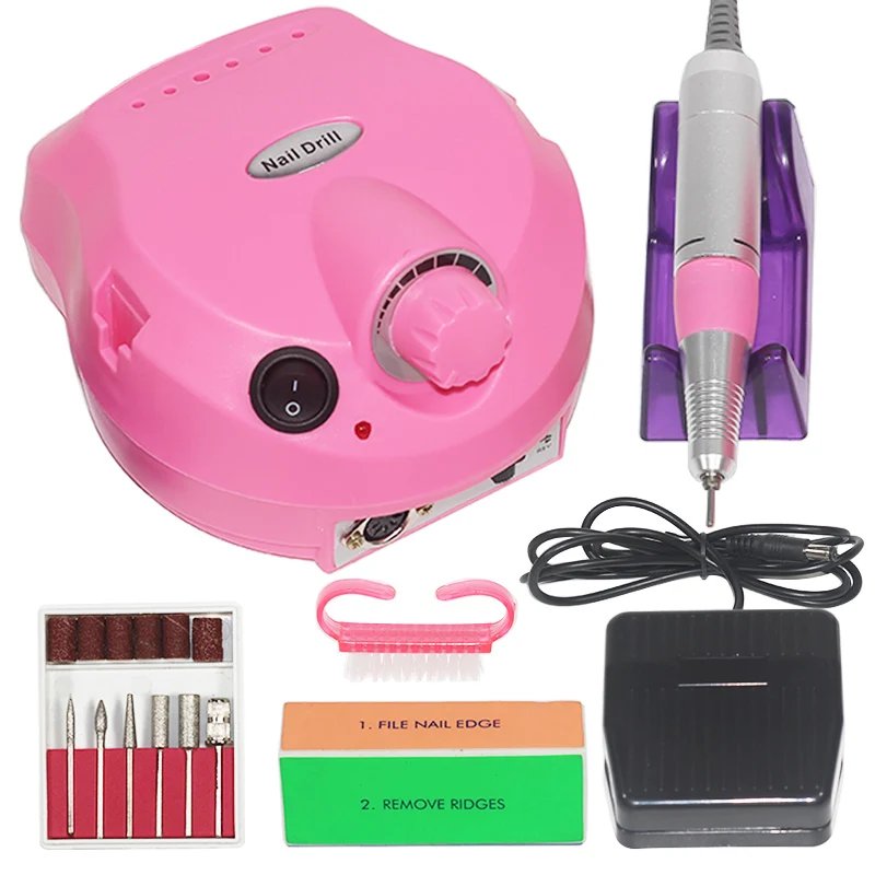 Pink Set Электрическая дрель для ногтей 30000 об/мин, аппарат для маникюра, педикюра, пилочка для ногтей, инструменты, сверло для полировки, наборы инструментов - Цвет: Pink Set