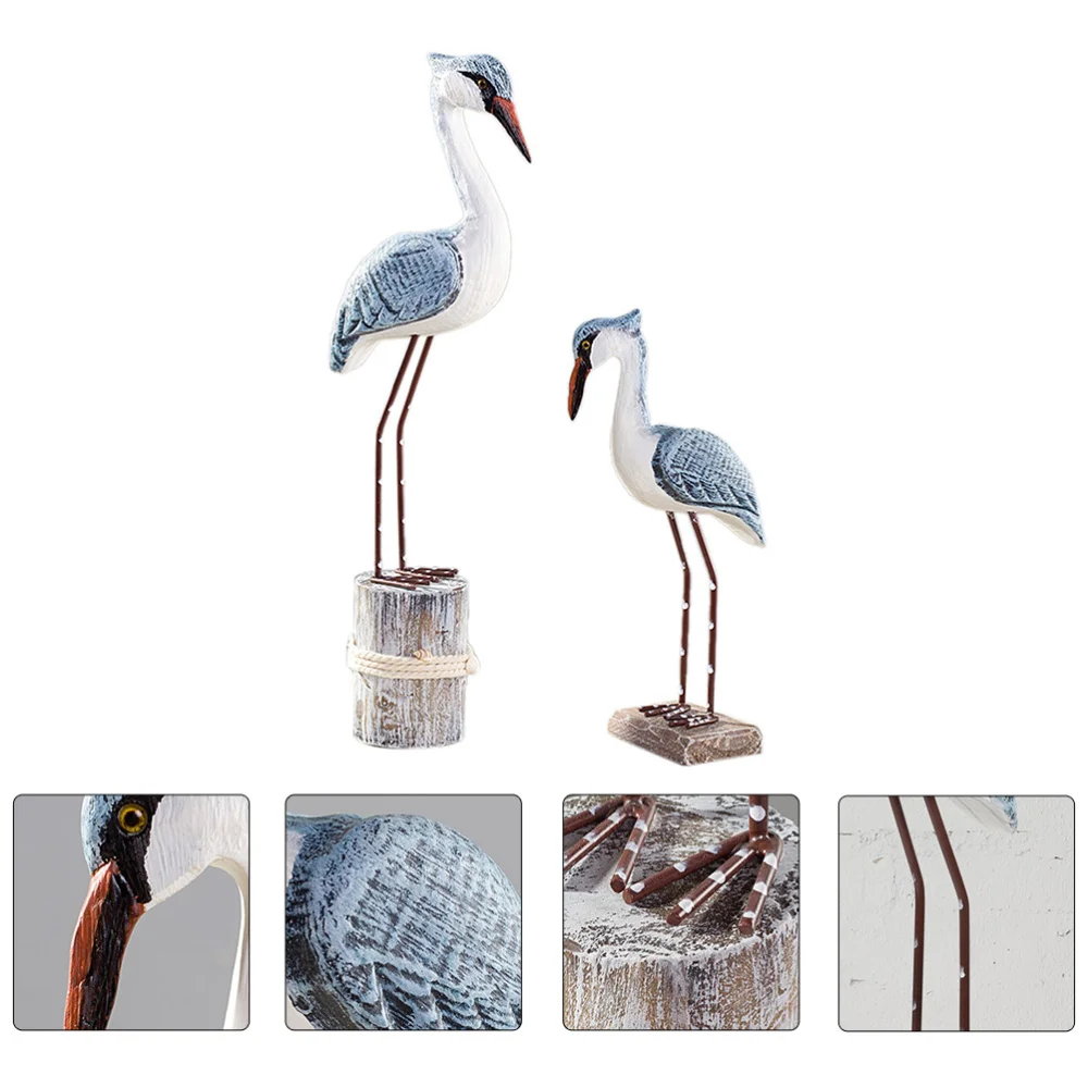 

2 Pcs Mediterranean Style Wooden Seagull Adornments for Desktop Decoration