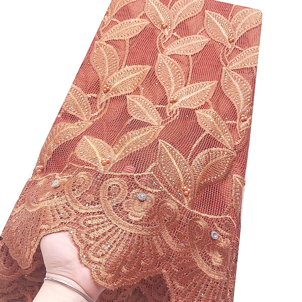 Вышитая африканская ткань кружево Материал сиреневый новейшая Кружевная Ткань