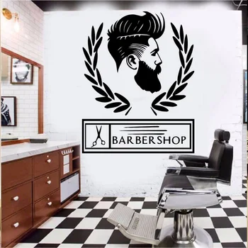 Barbershop Sign Wall Decal Hair Salon Shop Window Wall Barber Shop Decor Vinyl Wall Stickers Wallpaper Barber Shop Sign Logo M31