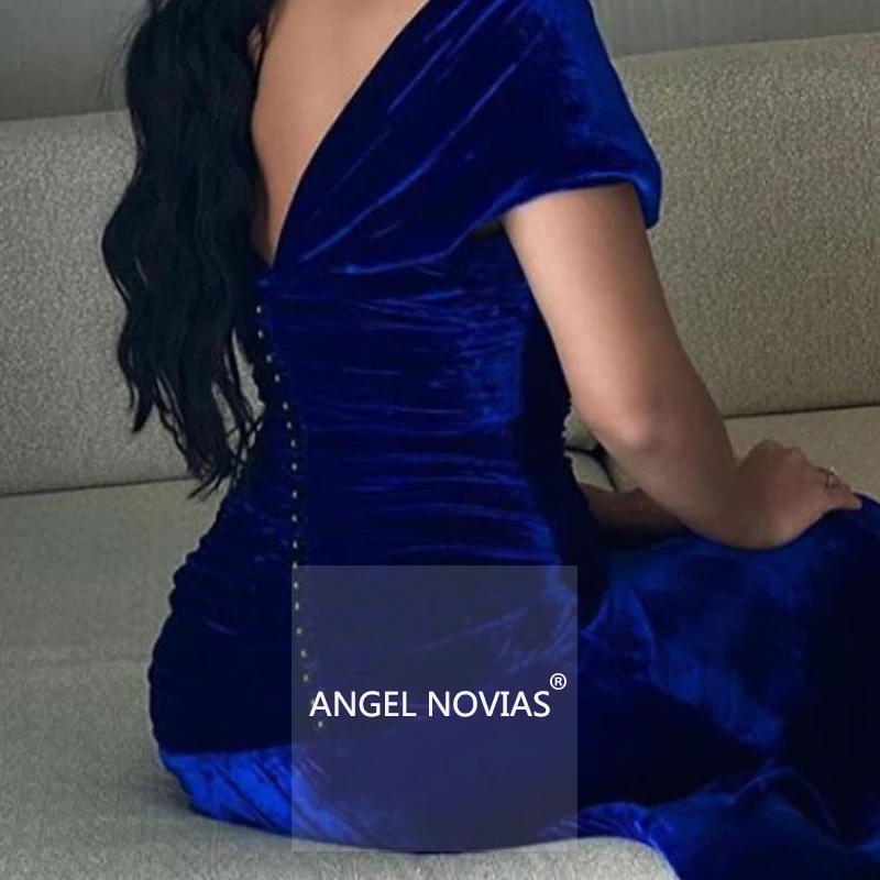 

ANGEL NOVIAS Long Mermaid Navy Blue Velvet Arabic Evening Dress 2021 Robes De Soiree Longue