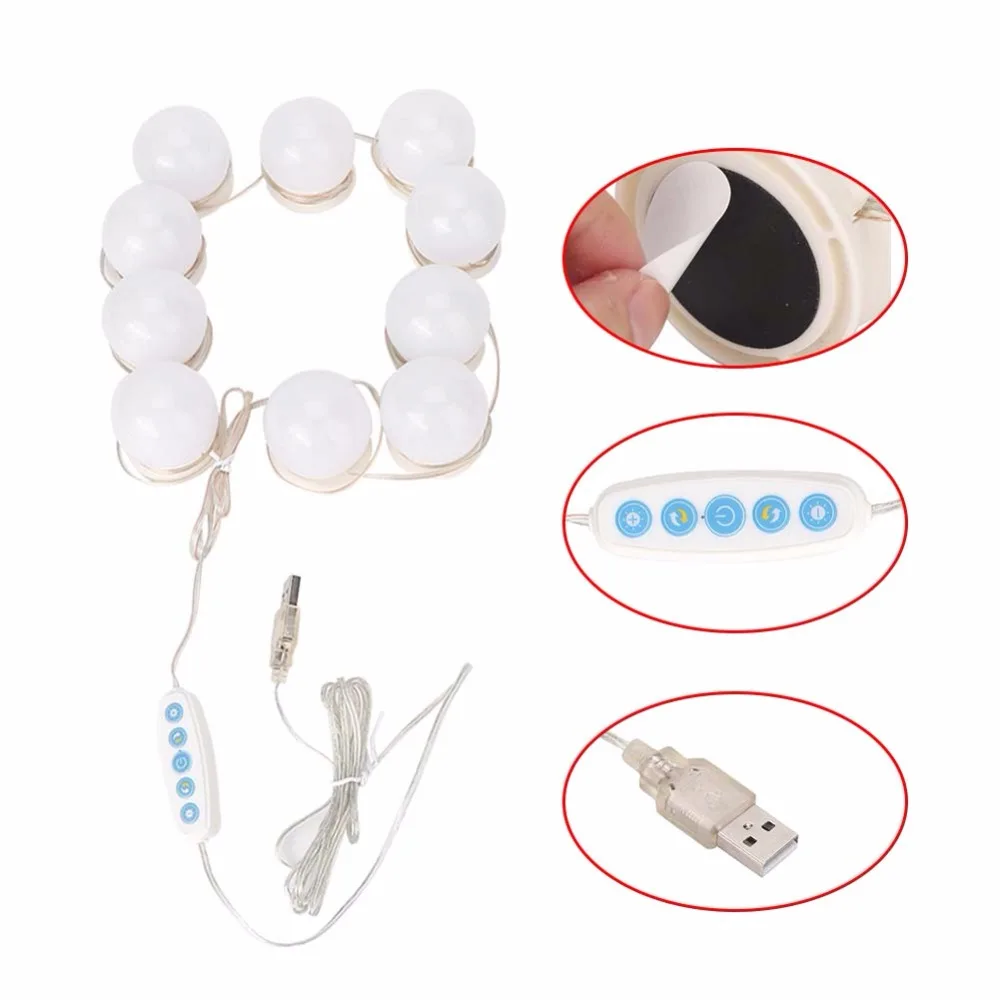 Туалетный столик, зеркальный светодиодный светильник, лампочка, комплект, косметическое зеркало, косметический светильник, светодиодные лампы, Голливудский стиль, регулируемая яркость, лампа