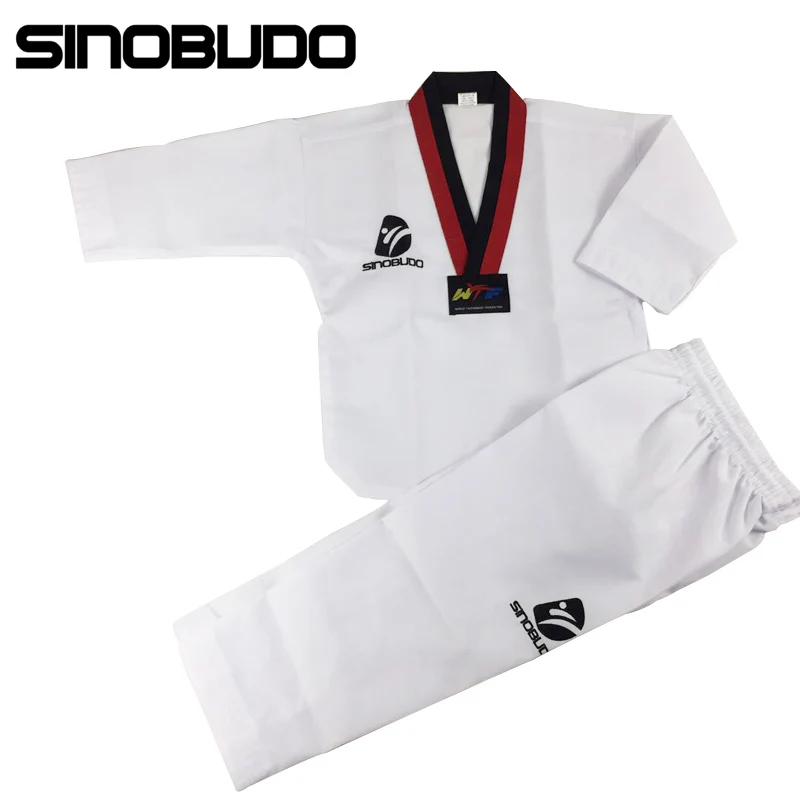 Традиционный белый WTF тхэквондо Basic Uniform Дети Взрослый костюм Gi Dobok Униформа