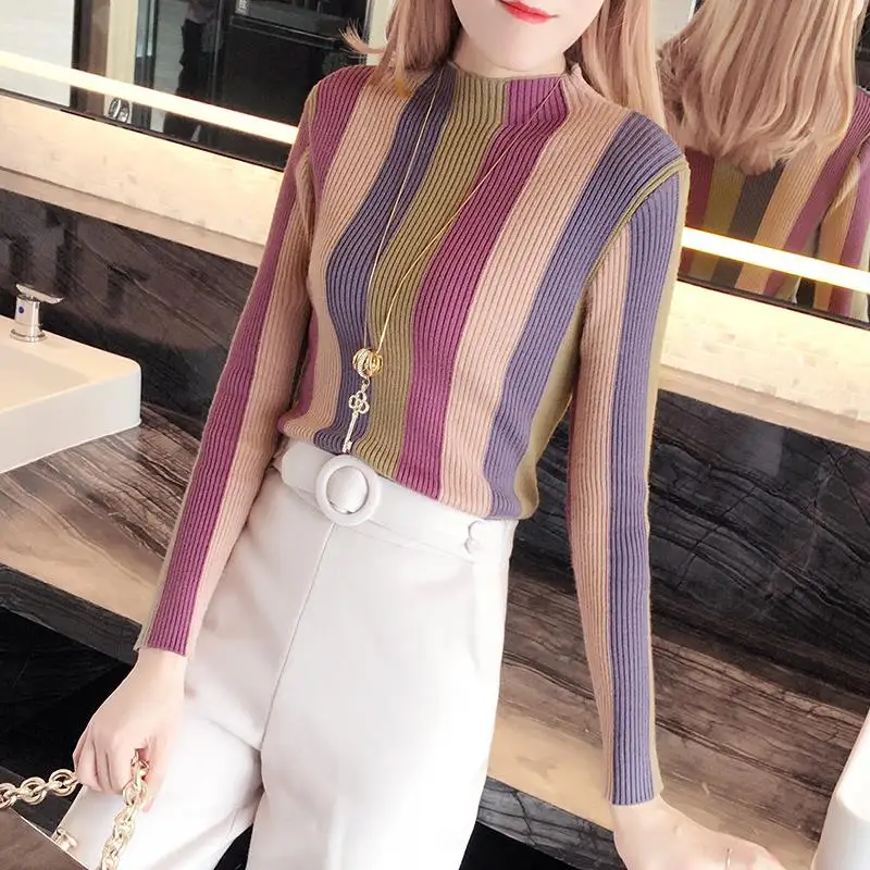 2021 осенне-зимний новый женский облегающий свитер с длинными рукавами и