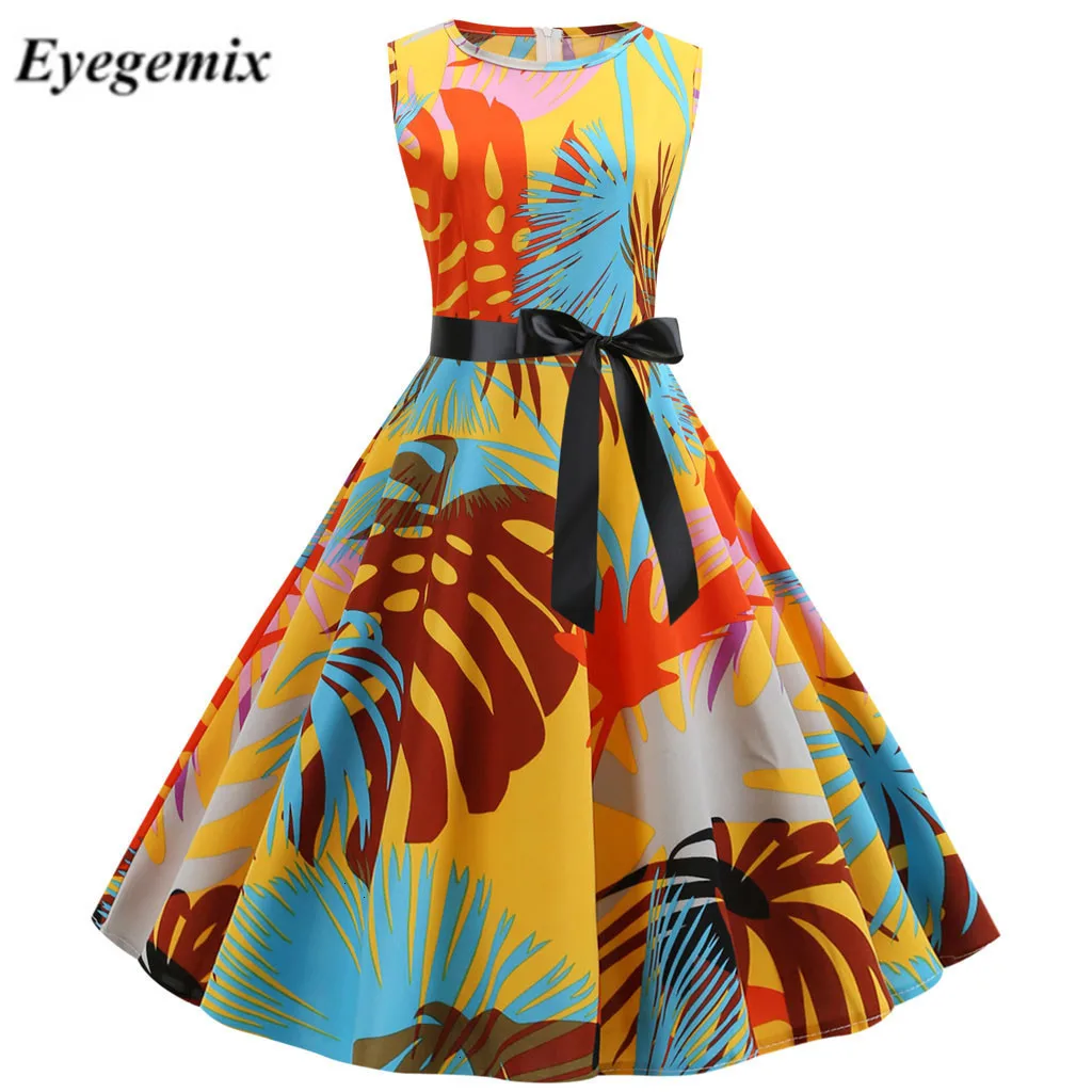 2019 летние платья Для женщин Винтаж качели 50-х 60-х домохозяйки Повседневное