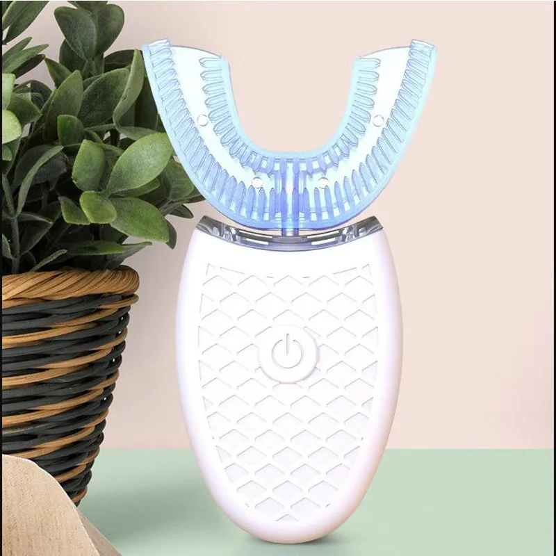 

360 Degrees Intelligent Automatic Sonic Electric Toothbrush U Type 4 Modes Tooth Brush USB Charging Tooth Whitening Blue Light