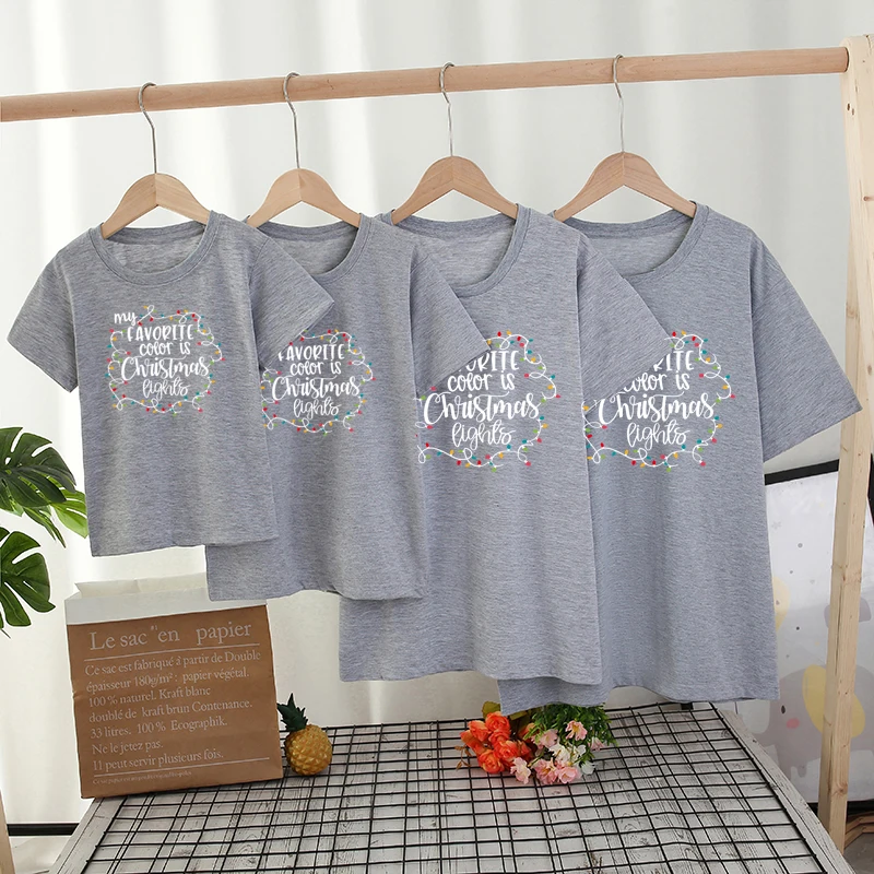 Camiseta de dibujos animados con letras de Navidad a juego para familia, Camiseta corta para beb&eacute;, madre e hija-4