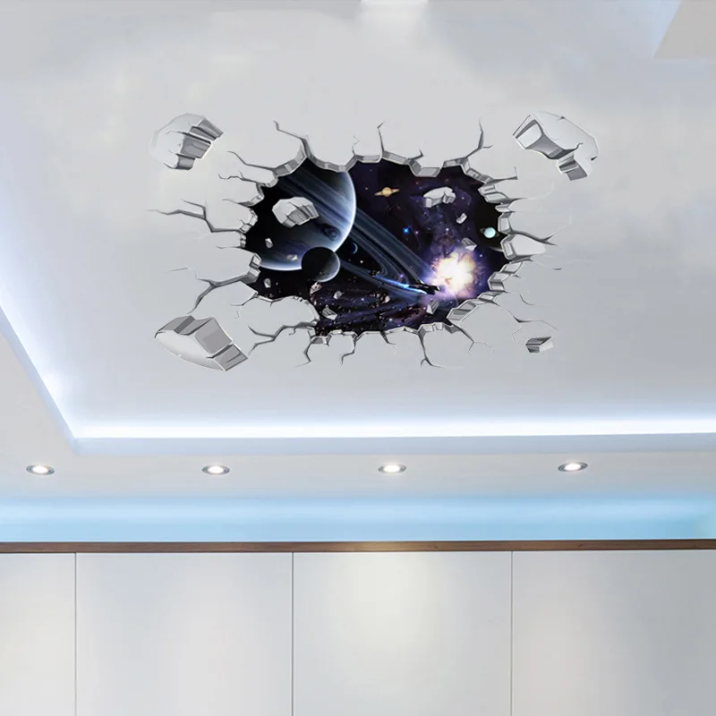 3D Наклейка на стену с отверстием космический корабль черное отверстие