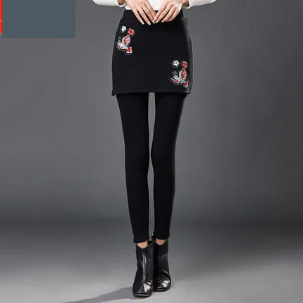 2019 autumn and winter new high waist was thin and velvet thickened fake two-piece leggings skirt wear outside