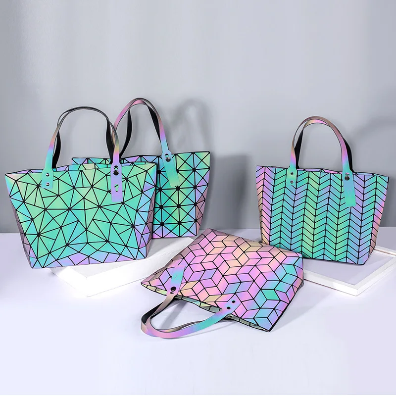 

16 Inch Geometric Luminous Tote Bag,Women Handbags,Foldable Crossbody Bags,Shoulder Bag