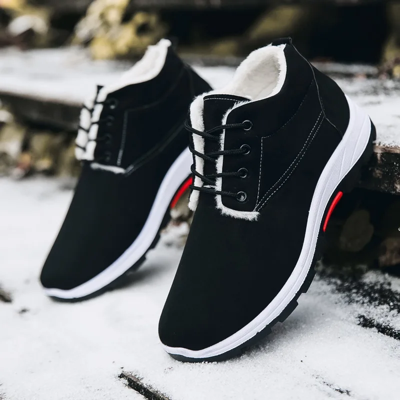 Мужские Нескользящие ботинки LASPERAL Черные ботильоны на меху теплые кроссовки для
