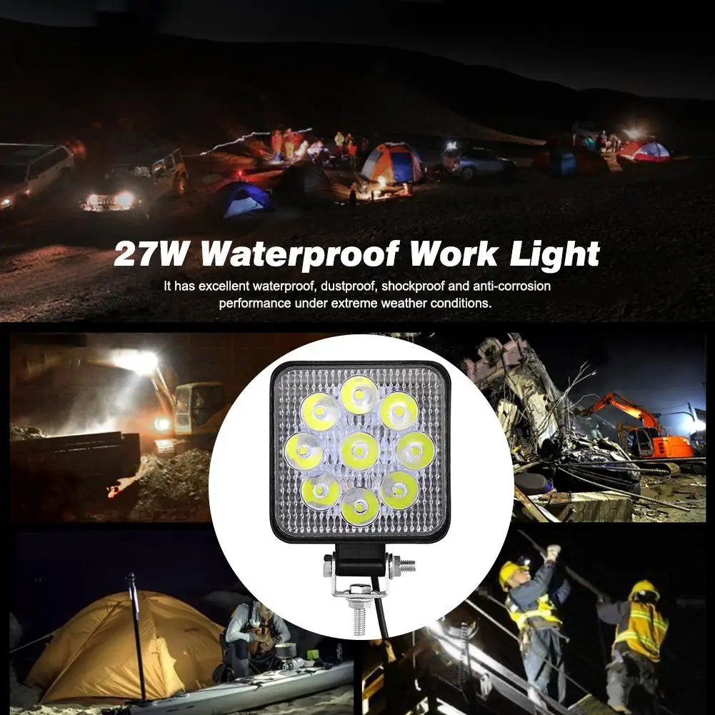 

27W Waterproof Work Light 9V-30V Light Bar Dust-proof 9 LEDS Work Light 6000K 2200LM Headlight For Jeep Car Led Luces Para Auto