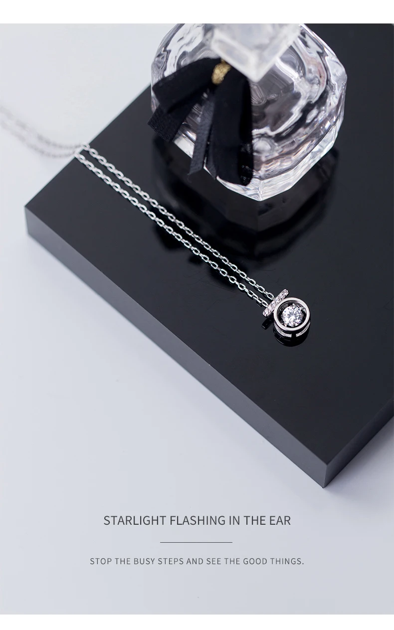 Modian Exquisite Swing Clear CZ Round Classic Sparkling Jewelry Fashion 925 Sterling Silver Wedding Necklace Pendant For Women