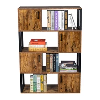 Bookcase with 4 Storage Cabinet 4 Tier Bookshelf for Living Room Office Storage 4 Cube Organizer Rustic Brown[US-Stock]