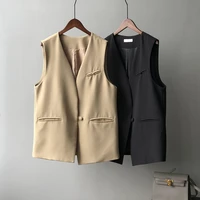 korean style sleeveless solid black women suit vests 2021 fall autumn jackets waistcoat gilets streetwear office lady tops