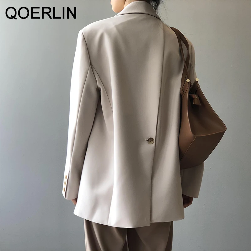 

Высококачественный однотонный Блейзер QOERLIN с пряжкой сзади, женский пиджак, свободный яркий пиджак с разрезом, однобортный пиджак
