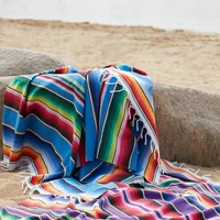 ethnic rainbow striped beach picnic blanket towel tassels throw rug mexican style tableclo thhanging tapestry for sofa bed
