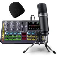 hfes podcast equipment bundle audio interface with dj mixer sound for live streaminggaming compatible with pcsmartphone