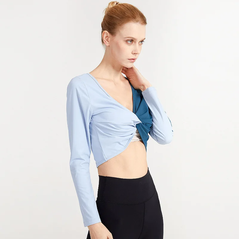 Женские белые укороченные топы для тренажерного зала йоги рубашки с длинным