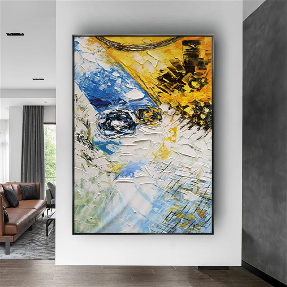 

Hand-painted Oil Painting Abstract Knife Painting Yellow and white Thick oil texture Canvas picture Home Decor Hanging Painting