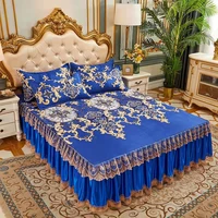 smooth silk textile bed sheet high end household bedding large size lace mattress bed cover bedspread with pillowcase f0228