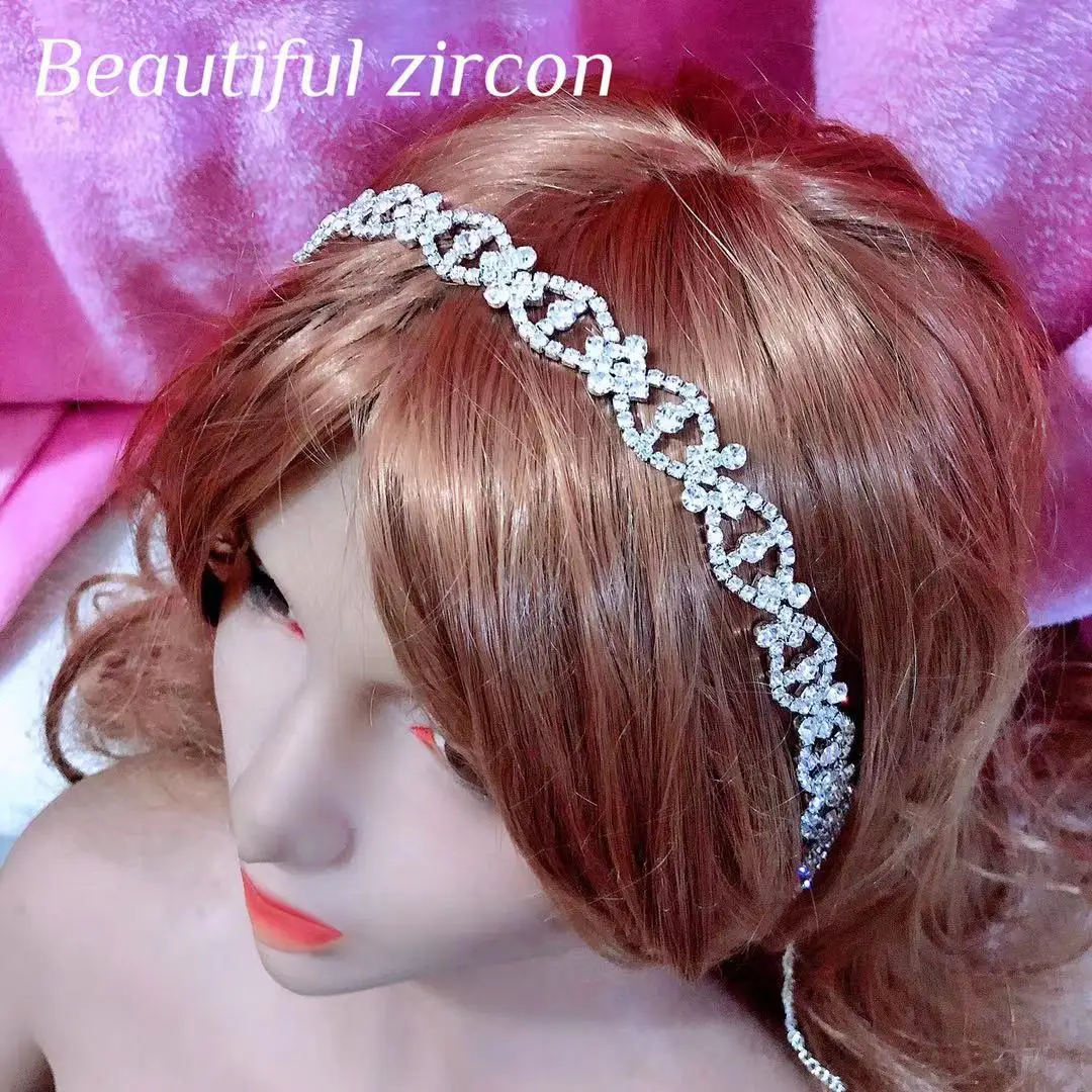 

Pomecia women's fashion shiny Rhinestone Crystal adjustable forehead chain elastic hair band bride hair accessories wedding part