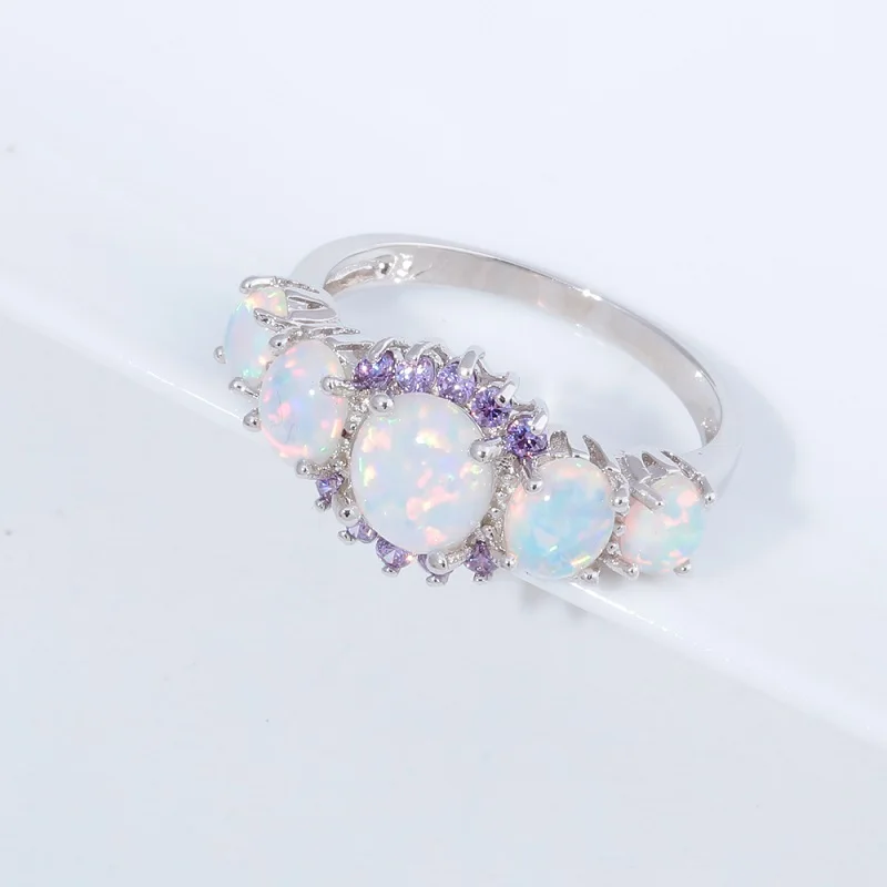 Violet Opal Ring CiNily, 5 цветов, роскошное кольцо с огненным опалом, посеребренное овальное кольцо с круглым камнем, кольцо на палец с голубым кристаллом, винтажное ювелирное изделие, подарок для женщин - Цвет основного камня: Violet Opal Ring