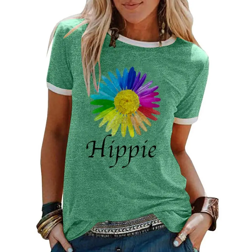 

New Summer Women Patchwork Tops O-Neck Short Sleeve Loose Women T-Shirt Fashion Casual chrysanthemum Print Tees Cotton Pullover