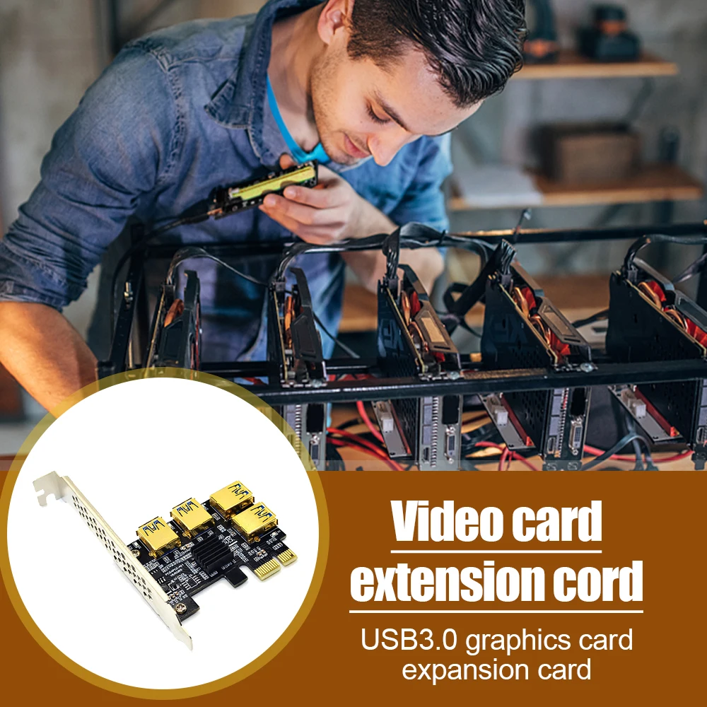 

USB 3.0 PCI-E Express 1x to 16x Riser Card Adapter PCIE 1 to 4 Slot PCIe Port Multiplier Card for BTC Miner Mining