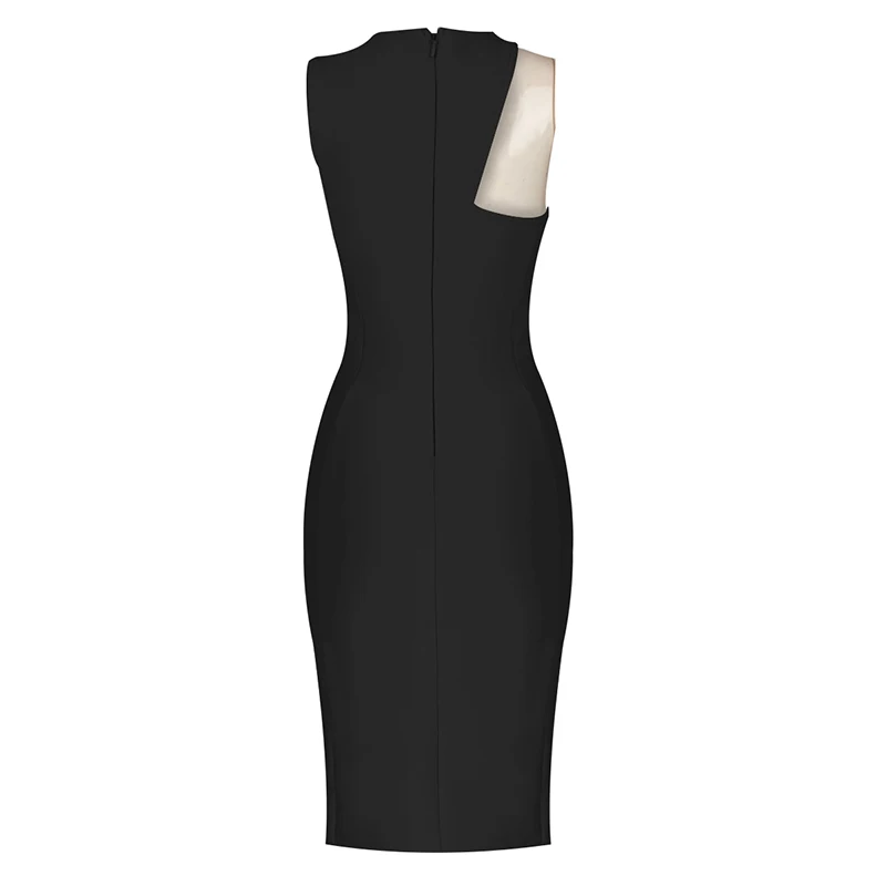 

UKCNSEP Bandage Dress 2021 Summer New Orange O-Neck Sexy Mesh Patchwork Sleeveless Bodycon Celebrity Club Runway Party Dress