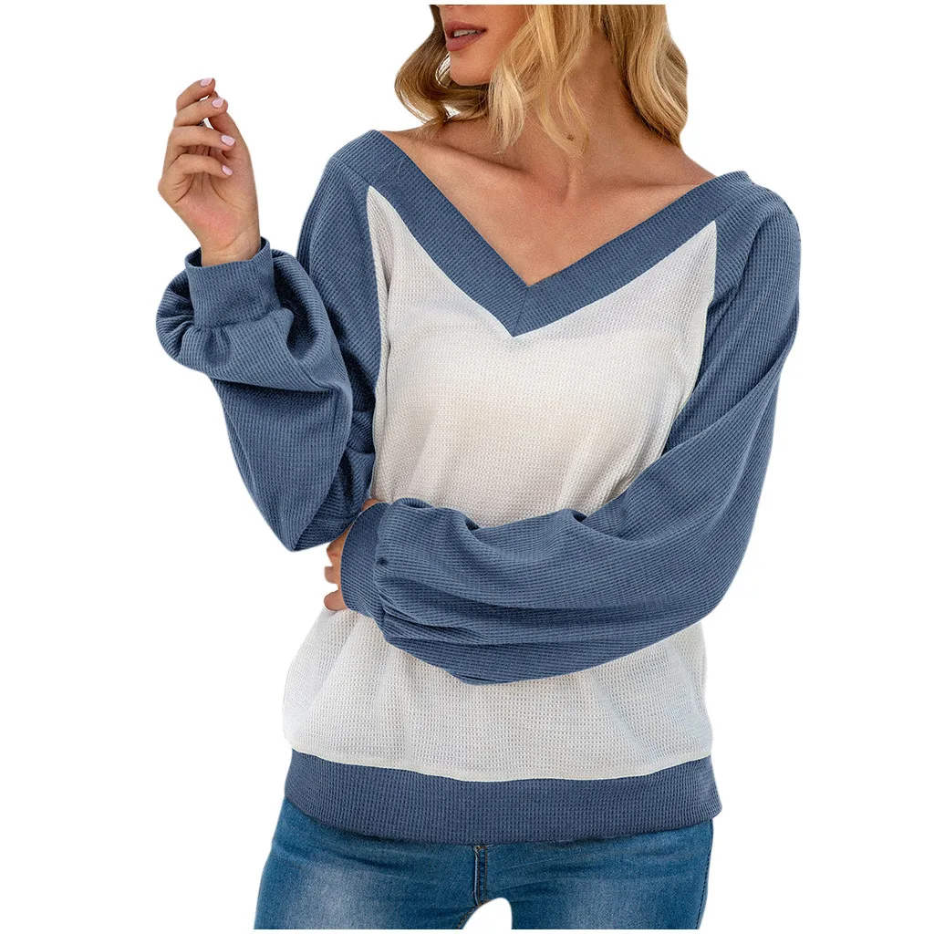 Женская свободная футболка с длинным рукавом и V образным вырезом|Футболки| |