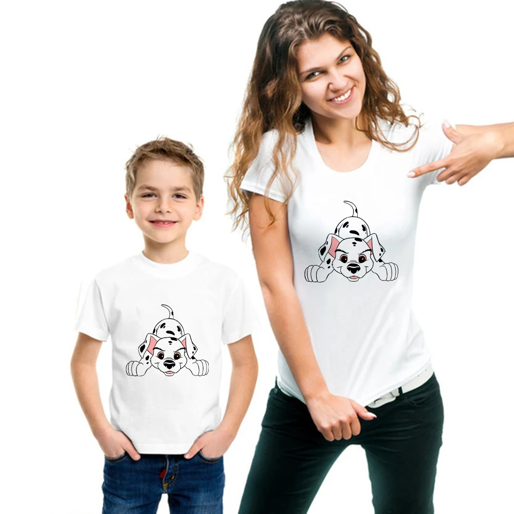 

Disney Little Spotted Dog Print T-shirts Children Summer Graphic Tees Funny Famliy Look 101 Dalmatians Adult Unisex Harajuku Top