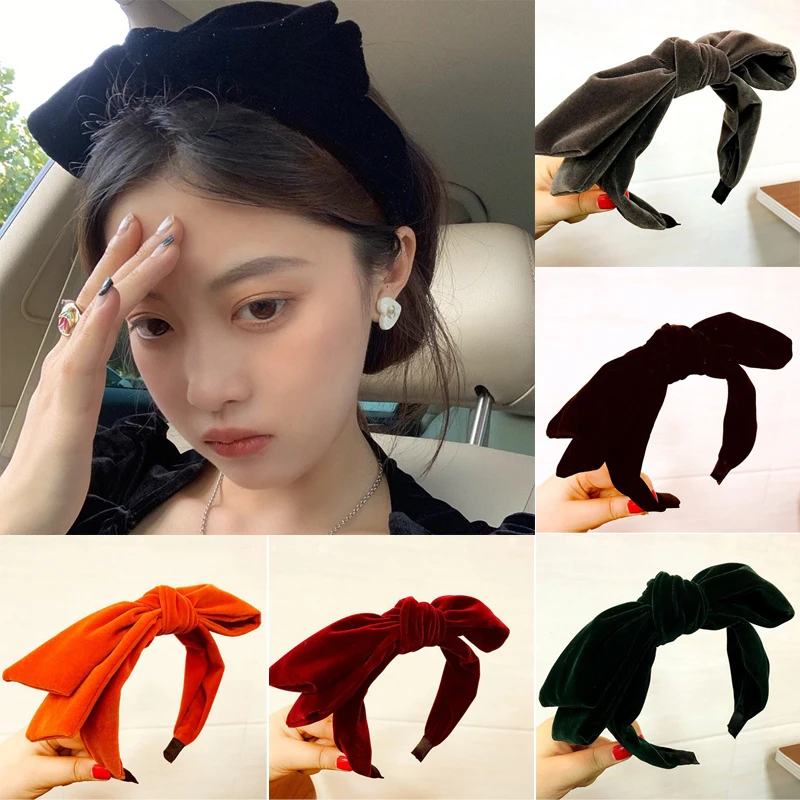

Fashion Large Bow Velvet Headbands For Women Girls Wide Solid Thick Rabbit Ear Knot Hairbands Ladies Bezel Hair Hoop Accessories