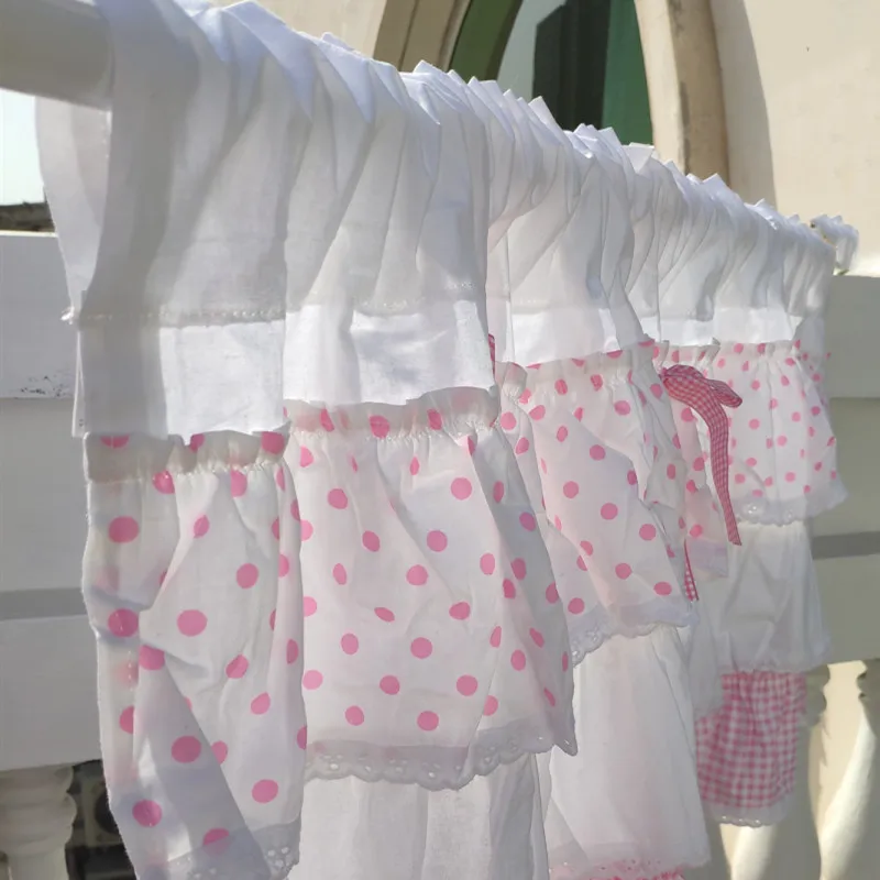 

JJUYANG Cute princess style pink short curtain. Pure cotton trim coffee curtains. Cupboard curtain, door curtain.