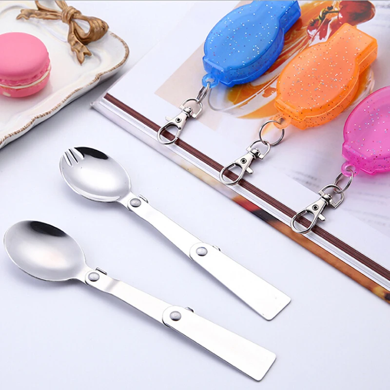 

Multi-purpose Stainless Steel Folded Fork Spoon Picnic Camping Dinnerware Tableware With Box Camping Tableware Outdoor