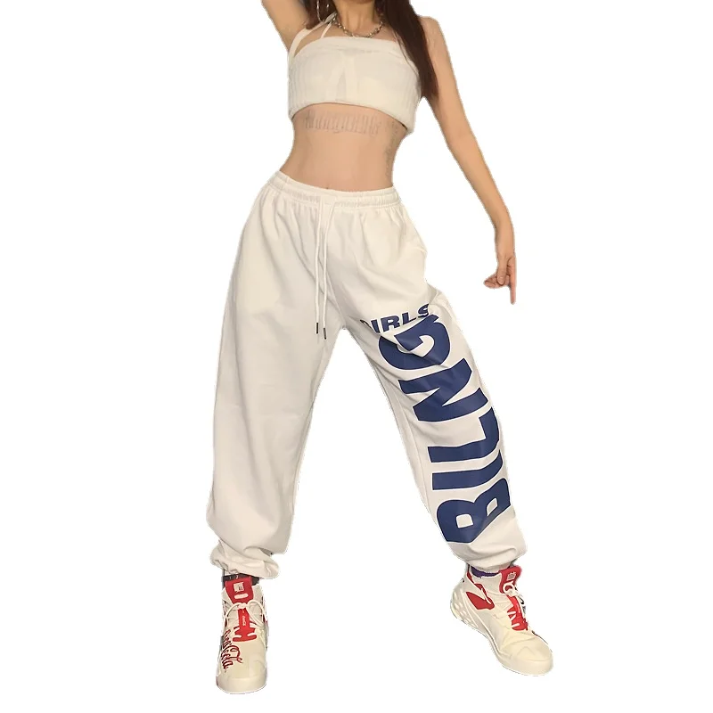 

Letter Printed Drawstring High Waist Sweatpants Joggers Women Streetwear Slogan Hip Hop Casual Trousers Cotton Long Pant
