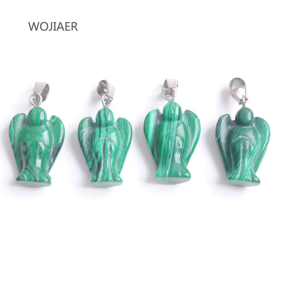 

WOJIAER 1Pcs Angel Pendant Energy Natural Malachite Stones Bead Reiki for DIY Necklaces Trendy Jewelry ZM0436