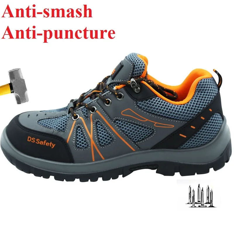 

Men'S Anti-Puncture Safety Shoes Work Steel Toe Anti-Smash Lightweight Shockproof Breathable Wear-Resistant Puncture-Proof