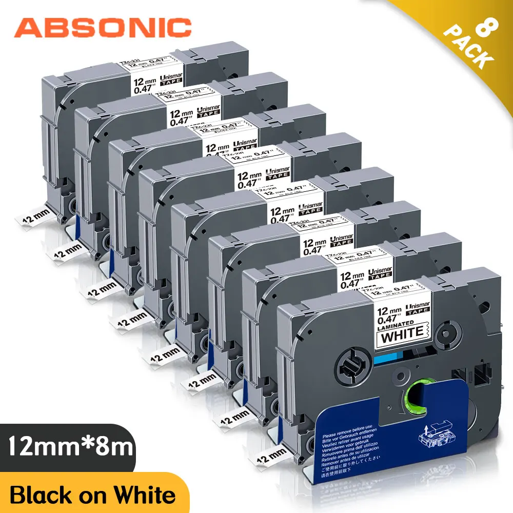 Absoonic 8 шт. TZe-231 картриджи 12 мм * м лента Этикетка Лента для Brother P-Touch PT-H100 PT-D210 PT-D600