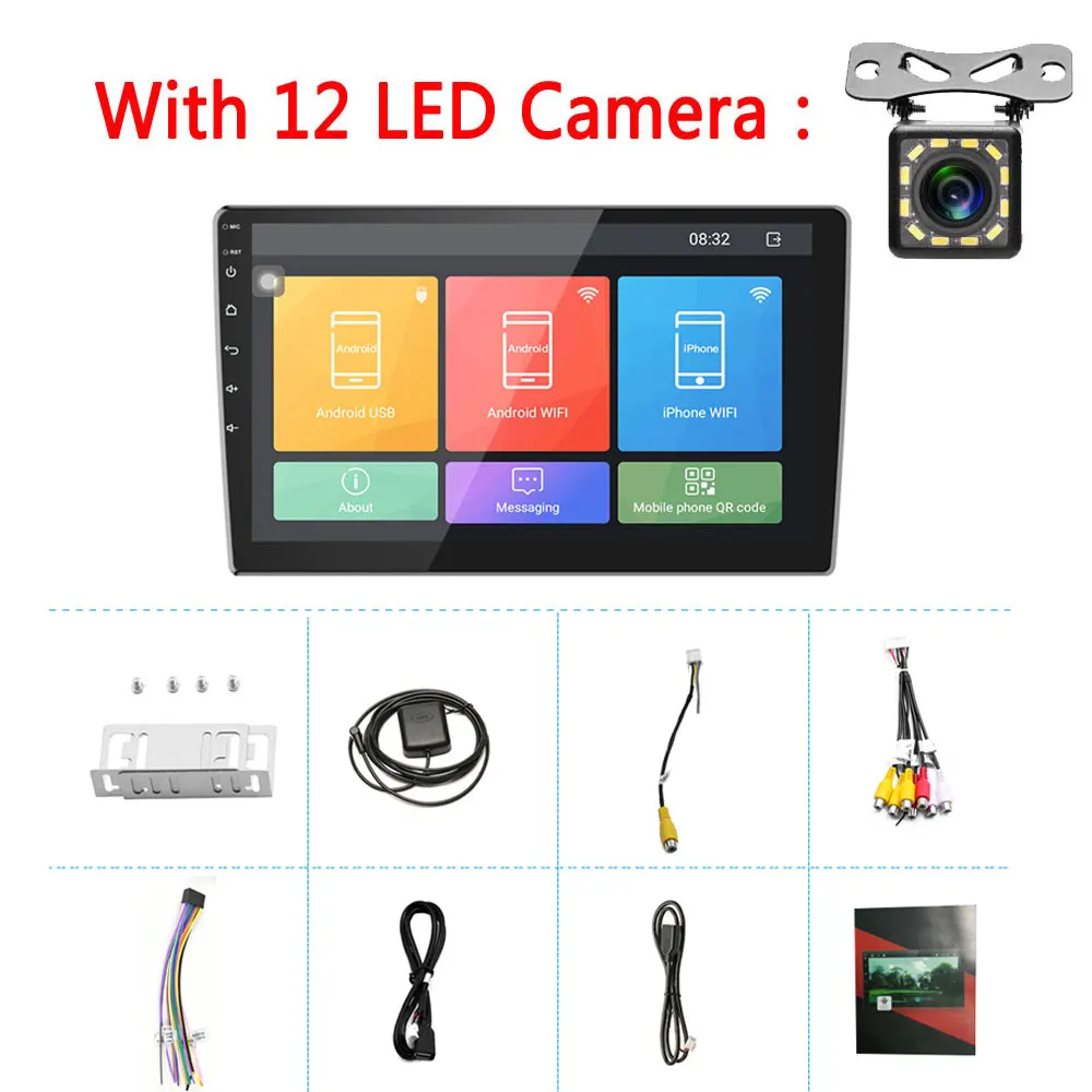 With 12 LED Camera Podofo 10,1 ''Android 2 Din GPS; стереооборудование для автомобиля радио 2.5D зеркало из закаленного стекла мультимедийный плеер Bluetooth wifi fm-радио приемник - Цвет: With 12 LED Camera
