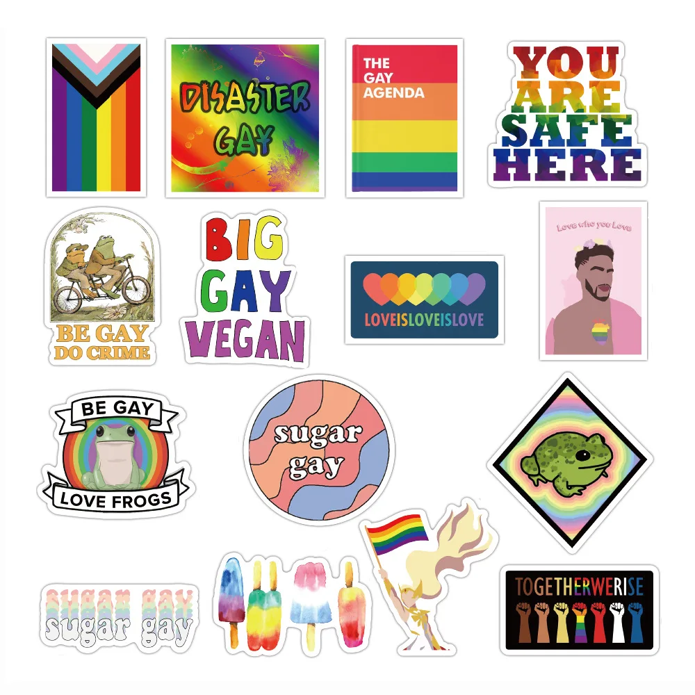 Pegatinas divertidas de colores del Arco&iacute;ris para ni&ntilde;os, 50 Uds. De pegatinas LGBT para monopat&iacute;n, guitarra, motocicleta, coche, Bolsa Escolar, port&aacute;til, juguete de bicicleta Gay-5