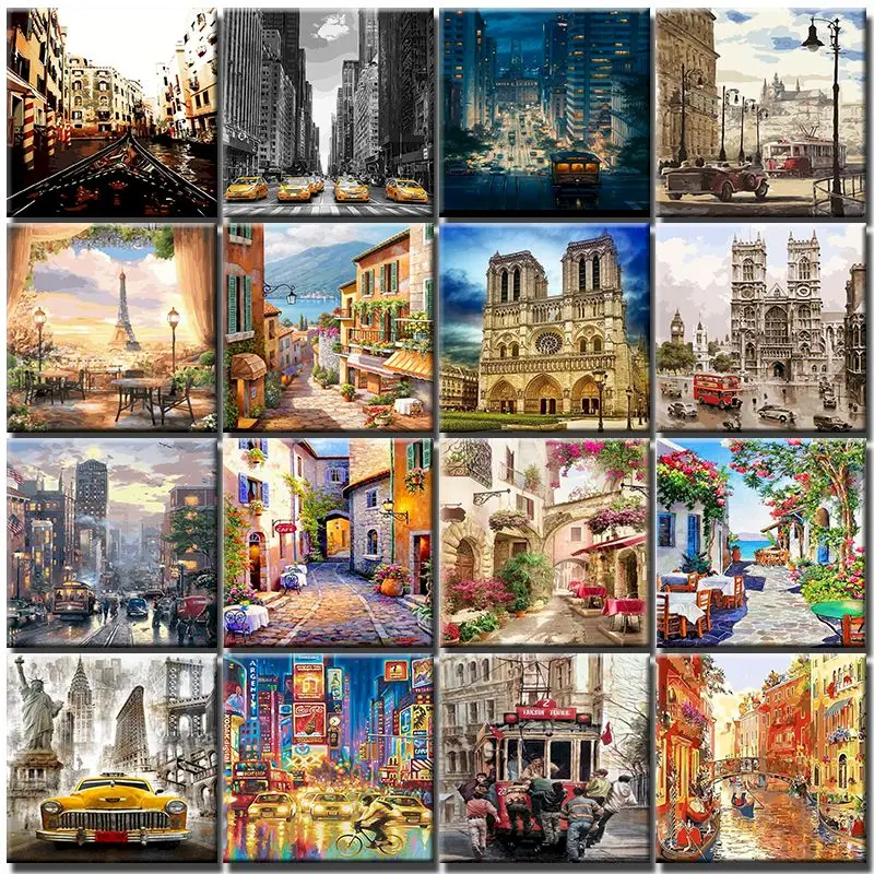 

Painting By Numbers Street Landscape Framed 60x75 For Drawing On Canvas With Coloring By Number Paint Kits Home Decoration Art