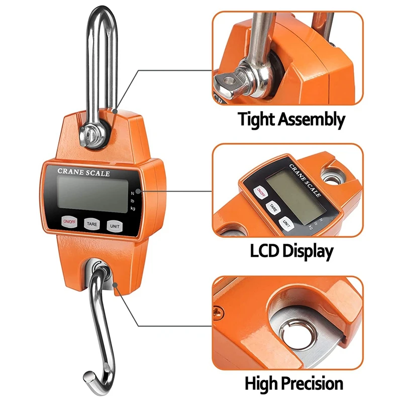 

660lb Digital Hanging Scale Aluminum Case Handheld 300Kg Mini Crane Scale with Hooks for Farm Hunting Fishing Outdoor