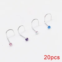 925 sterling silver nose stud ring screw piercing nostril hook body jewelry 2mm 2 5mm 3mm mix color cz 20pcspack