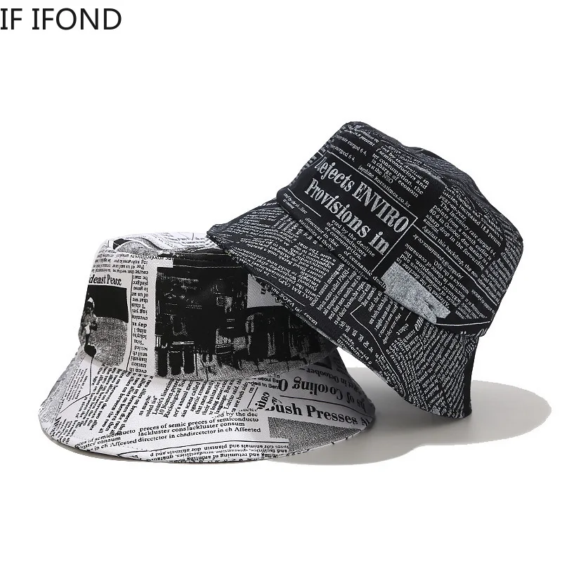 

INS Do old newspaper Bucket Hat Outdoor harajuku Hip Hop Cap Letter Printed Cotton Panama Hat